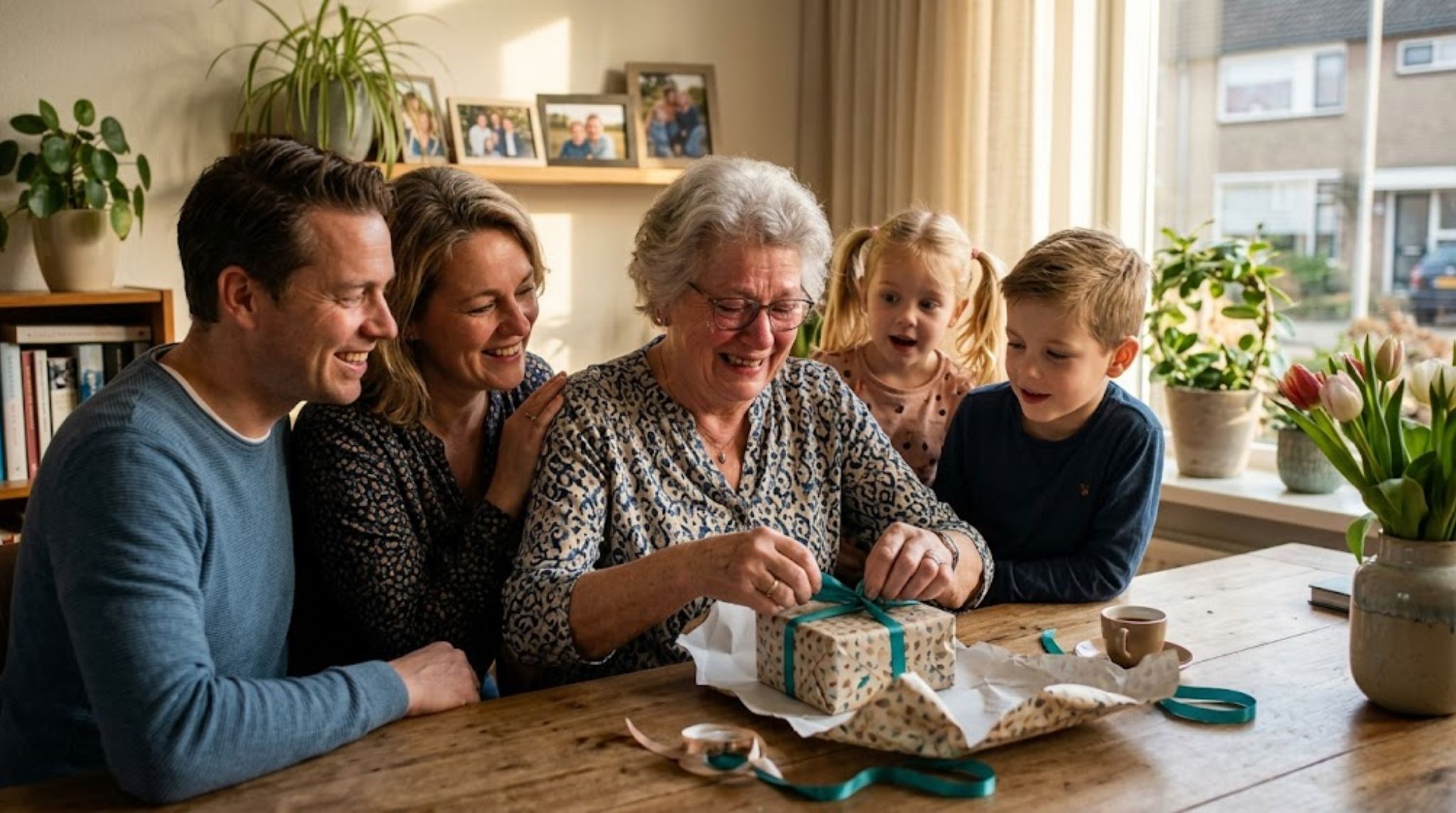 moeder 70 jaar verjaardag cadeau moment met familie